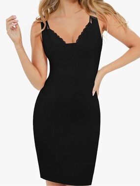 Shapewear Modal Sculpting Inner Lace Cami Mini Dress black